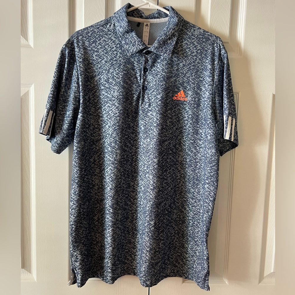 Adidas Men's 3-Stripes Collection Jacquard Blue Polo Shirt Size‎ Large